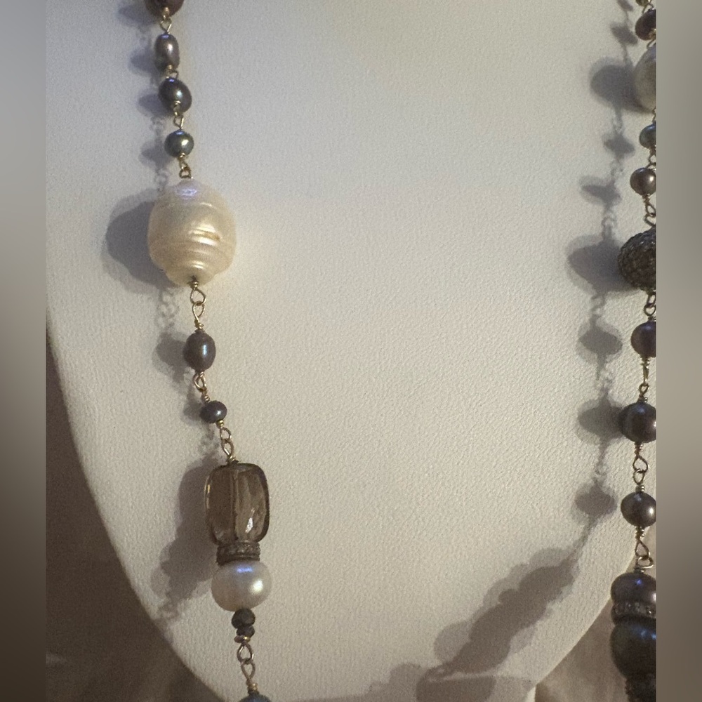 Fine Mixed Pearl Necklace|Baroque Pearls | Black Diamond | One Of A Kind - Picture 6 of 7